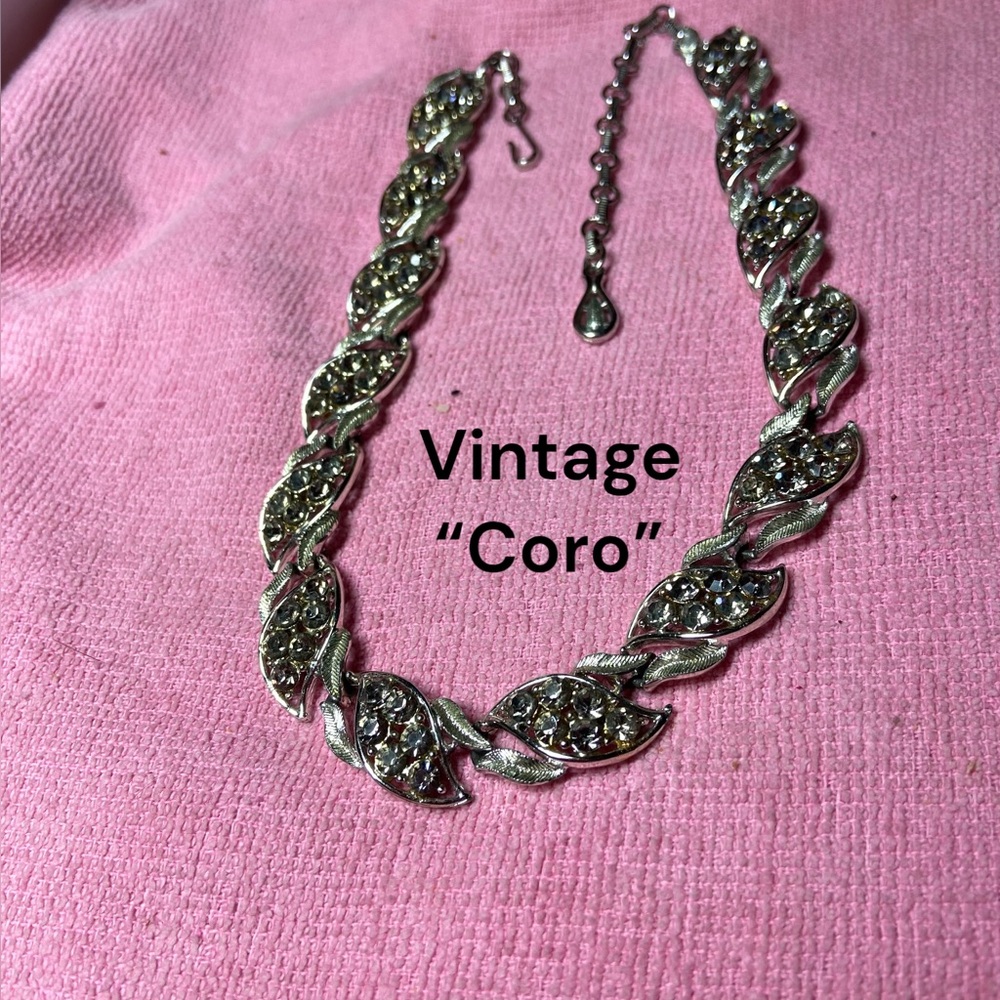 Coro Silver Necklace with Smokey Rhinestones